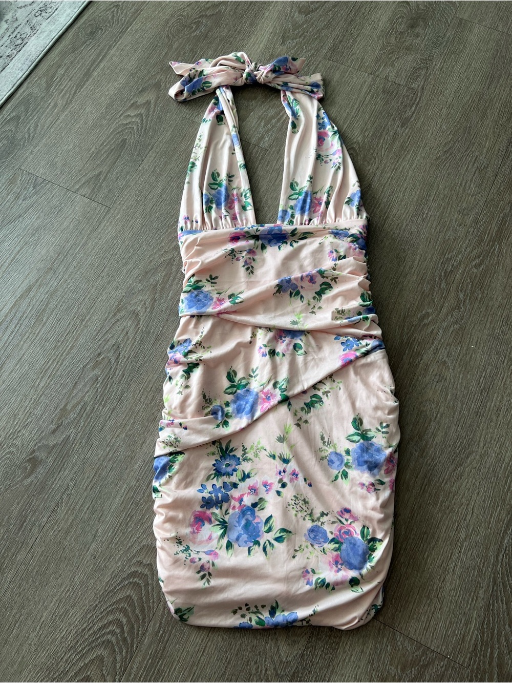 Zara Floral Halter Ruched Bodycon Dress